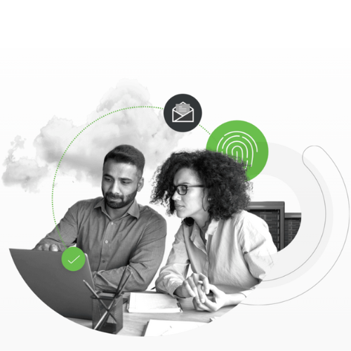 Two people looking at laptop
