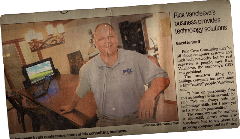 Newspaper clipping Rick Vancleeve's business provides technology solutions