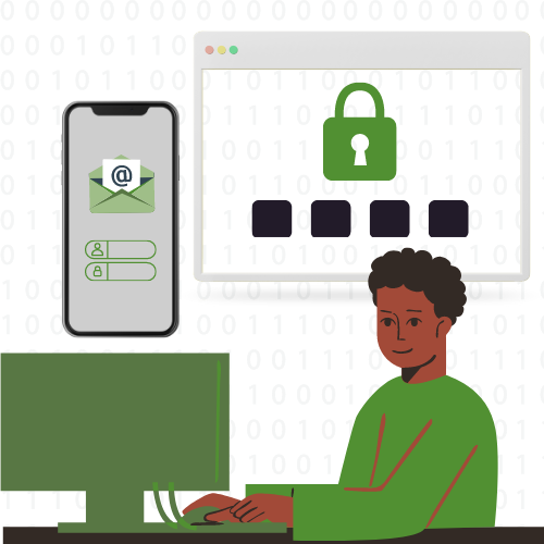 Illustration of person using desktop computer