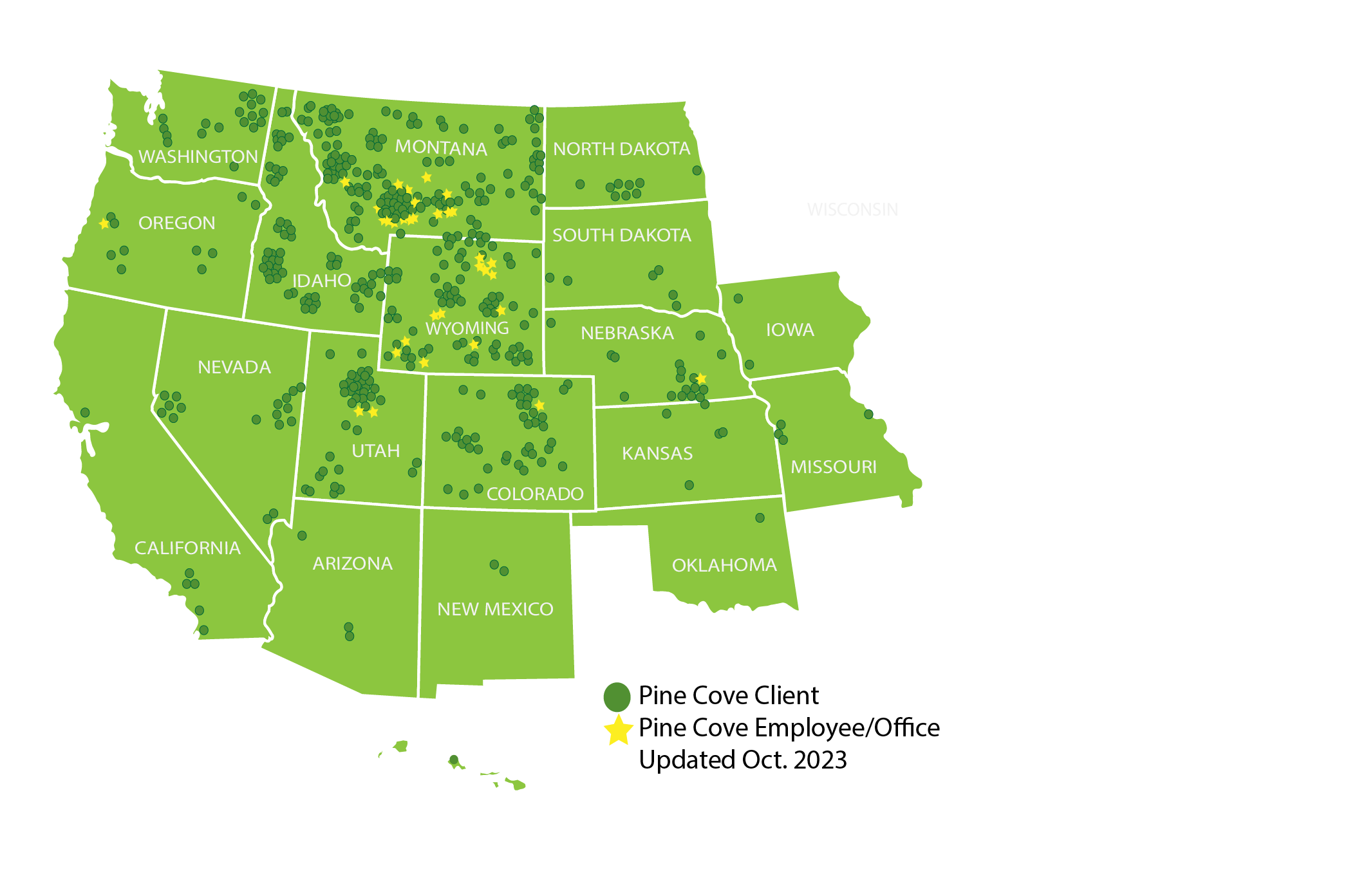 Map of Pine Cove Clients, Employees and Offices
